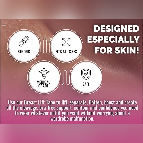 Classy Sassy Extra Wide Boob Tape for Plus Size 4 Inch Adhesive Breast Lift Tape - Picture 3 of 5